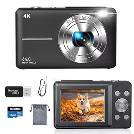 4K Digital Camera for Photography, 64MP Autofocus Vlogging Cam for YouTube, Anti-Shake, 3.0'' LED Screen, 18X Zoom, Point and Shoot Digital Camera for Teens Adult Beginner, 32GB High-Speed SD Card