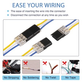 Pluggable Low Voltage Wire Connectors, No Stripping 3 Wire Connectors, 3 Pins 2 Way Plug-in LED Wire Connectors for 20-24 AWG