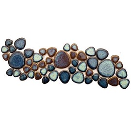 Hominter Sample Tile 3x12 Inches, Pebble Porcelain Tile Mixed Aqua and Brown, Glazed Ceramic Mosaic Heart-Shaped Pebbles, Swimming Pool Kitchen Backsplash Bath Shower Wall & Floor Tiles CZG619A