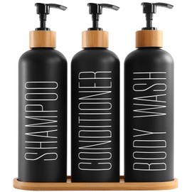 BIKALAN Shampoo Bottles for Filling, 500 ml Shower Gel Dispenser, Shampoo Dispenser for Shower, Black Matte Plastic Soap Dispenser for Bathroom, Pump Dispenser for Conditioner, Pack of 3