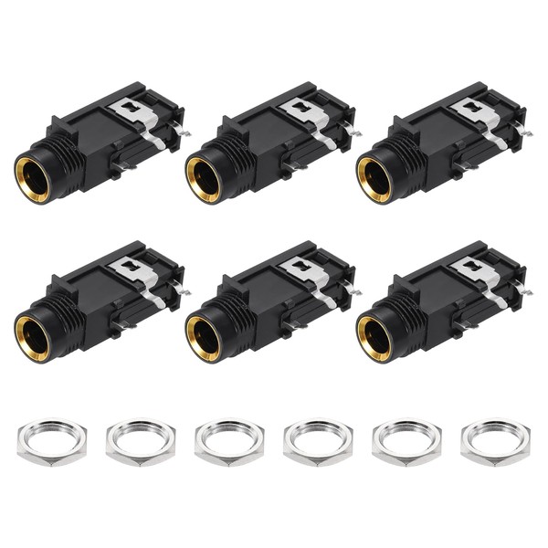 sourcing map 6pcs 1/4" 6.35mm Stereo Audio Jack, 50V 3