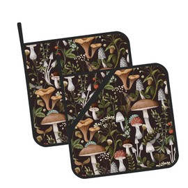 Mushrooms and Leaves Pot Holders Set of 2 Kitchen Heat Resistant Potholder for Microwave Cooking Baking Oven End Dishes and BBQ