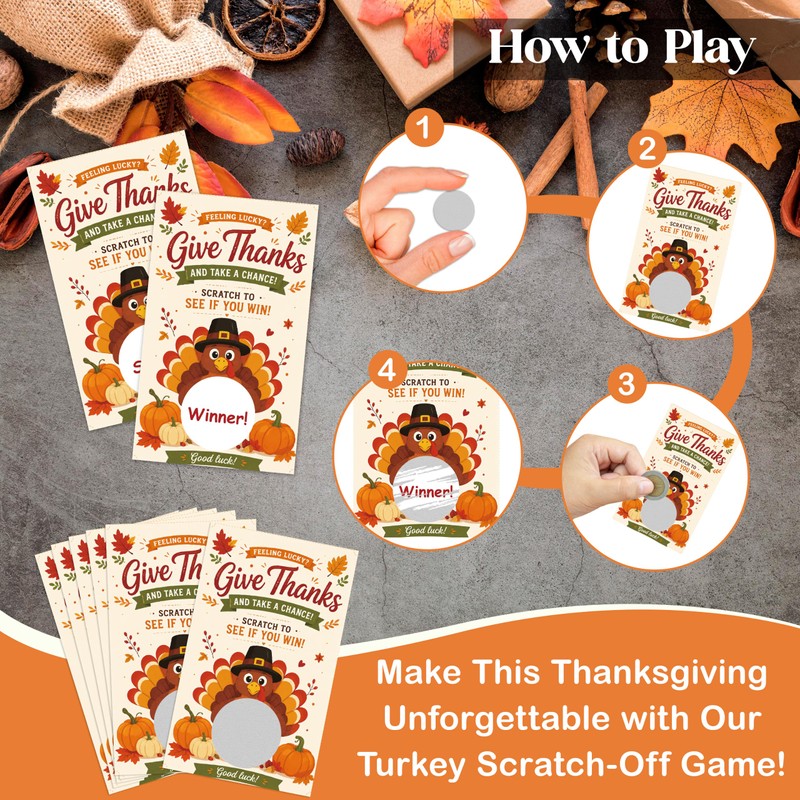 50PCS Thanksgiving Scratch Off Game Cards