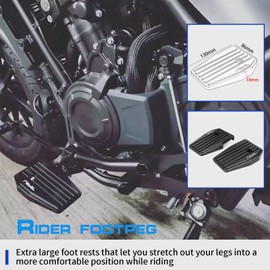 WOOGA Motorcycle Footpeg Aluminum Front Rider Floorboards Foot Pegs Footboard Accessory Kit fit for Ho&n&da Rebel CMX 500 Rebel 300 CMX500 CMX300 2017-2025 (Black)