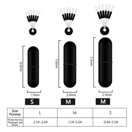 Symphonyw Fishing Bobber Stoppers 300pcs 50 Groups/Set Black Rubber Beads Stopper for Fishing Float Beans Space