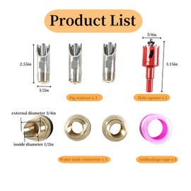 3 Piece Pig Waterer Nipples for Bucket Kit Pig Nipple Drinker with Filter, with Brass Tank Connector and 1 Piece Opener, 1/2 NPT Pig Nipple Drinker for Piggy, Goat, Piglet Drinker