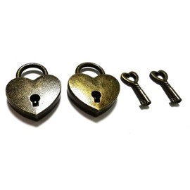 Mini Antique Brass Padlock and Mini Heart Vintage Antique Style Lock Collar Decorative Lock Treasure Chest Tissue Box Padlock with Key [2-Pack]