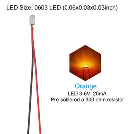 PATIKIL 0603 Pre-Wired Micro LED, 24 Pcs 3-6V Pre-soldered Mini Light Emitting Diodes Surface Mount Device for Model Building, DIY, Science Projects, 9.8" Length, Orange