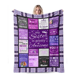 Sister Gifts Blanket 60"x50" for Bestie, Birthday Gift Idea Presents for Sister on the Thanksgiving Day Christmas Valentines, Soft Cozy Flannel Custom Purple Throw Blanket (Purple grid)