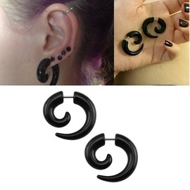 ZeSen Jewelry 16g Graceful Tribal Spiral Fake Gauges Acrylic Ear Tapers Fake Plugs Horn Stud Earrings (Black Spiral-Style)