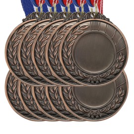 PATIKIL Blank Award Medals, 10 Pack Bronze Award Medals with Neck Ribbon, Make Your Medals Kit, Winner Medals Prize for Sports Games Competitions