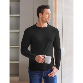 Ekouaer Mens Long Sleeve Shirts Crew Neck Stretchy Thermal Basic Base Layer Fit Undershirts Fleece Sweatshirts Tee Tops Black/Navy Blue M