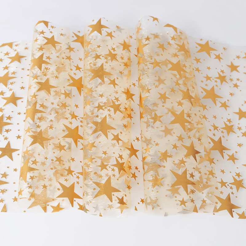 NALVXIN 11" W 108" L, 2 Rolls, Gold Star Decor