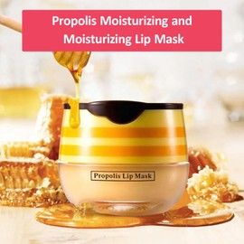 Ninnyi 4PCS Strawberry & Honey Bee Lip Balm, Moisturizing Lips Mask for Day and Night Care Set