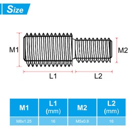 PATIKIL M5x16mm to M8x16mm Double End Threaded Stud Screw Bolt, 5 Pack Brass Rod Bolts Thread Reducer Adapter for Furniture Fastener, Hardware Connector