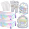 Poqirzan 146pcs Iridescent Party Supplies Iridescent Party Tableware Sets Serve