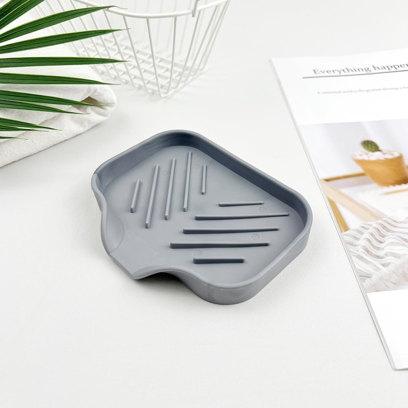 Grey Silicone Soap Dish – Sink Organizer with Drain Spout