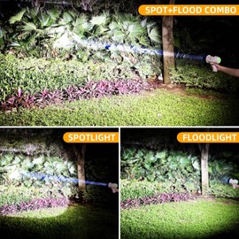YIERBLUE Rechargeable Spotlight Floodlight Combo High High Lumen LED, IP67 Waterproof Spot Light COB Flood Light, Impact Resistant Handheld Spotlight with Foldable Stand and Red Len
