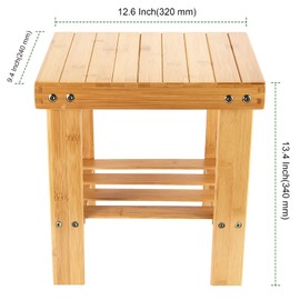 PINGEUI 2 Packs 13 Inches Bamboo Step Stool, Non-Slip Bamboo Small Seat Stool, Durable Bamboo Footrest Bench with Storage Shelf for Bathroom, Bedroom, Kitchen