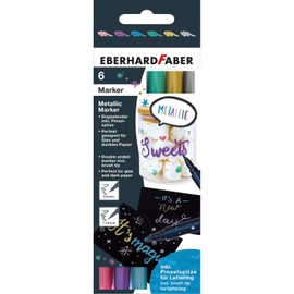 Eberhard Faber 558406 Metallic Marker, 6 Felt Tip Pens Thick and Thin Tip, Brush Pen Set