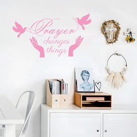 FVFVAHO Prayer Changes Things Biblical Christian Wall Art Wall Decals Peel and Stick for Inspirational Christian Wall Decor, Religious Wall Sayings for Bedroom Church, Pink Wall Decor
