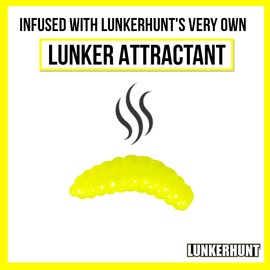 LUNKERHUNT Wax Worm Fishing Bait Jar with Unique Attractant | Durable Wax Worms for Fishing Bass, Fishing Lures Trout and Pike (Yellow)