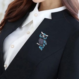 Exquisite Rhinestone Owl Brooch Cute Animal Full Crystal Owl Brooch Pin for Women Christmas Enamel Xmas Party Decor Gift (L:Anti-silver Owl)