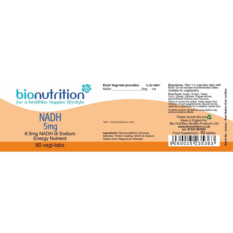 Bio Nutrition NADH 5mg : Energy and Performance Supplement :