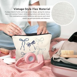 LIANGW Coquette Minimalist Bow Preppy Makeup Bag, Coquette Girly Cosmetic Bags for Women, Preppy Gifts for Women, Girly Stuff, Preppy Aesthetic Zipper Makeup Pouch