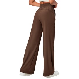 Ewedoos Wide Leg Pants Woman Lightweight Sweatpants Travel Track Work Yoga Dress Pants High Waisted with Pockets Casual Brown