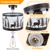 Rustic Semi Flush Mount Ceiling Light with Shade, Black Metal