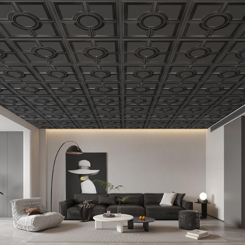 STICKGOO Black Drop Ceiling Tiles 2ft x 2ft, Glue Up