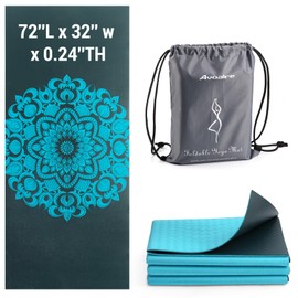 Avoalre Folding Yoga Mat, 72"x 32"x 0.24" Extra Wide Non-Slip Exercise Fitness Yoga Mats, Eco-Friendly High Density 6mm Thick Print Pilates Mat with Carrying Bag for Women Men Home Workout