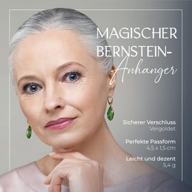 Amber by Mazukna - Green Amber Crystal Earrings, Gold-Plated Pendant Earrings for Women, Natural Gemstone Jewellery, Light Semi-Precious Stone, Sterling Silver