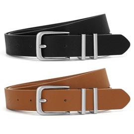 XZQTIVE 2Packs Fashion Women Leather Belts For Jeans Pants Ladies Leather Waist Belt with Silver Buckle, 110 CM, Black+Brown