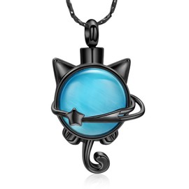 QGJNSGC Pet Ashes Jewelry, Moonstone Cat Urn Necklace for Ashes Women Men Lovely Cat Memorial Urn Locket Keepsake Pendant Gift, Stainless Steel
