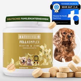 NatiVivo® [Test winner] High-dose, probiotic premium biotin and zinc cat dog complex for a shiny and beautiful coat. Against hair loss, itching and dry skin. Made in Germany