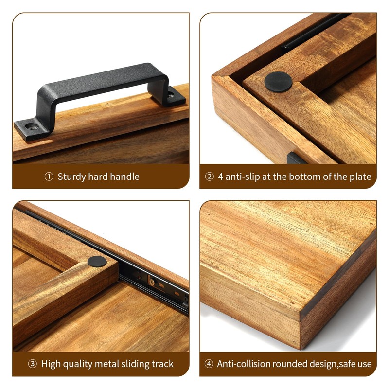 EVERBBKING Natural Acacia Sliding Tray for Coffee Machine Kitchen Appliance