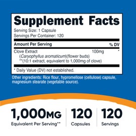 Nutricost Clove 10:1 Extract 1000mg Equivalent Per Serving, 120 Capsules - Vegan, GMO Free, Gluten Free