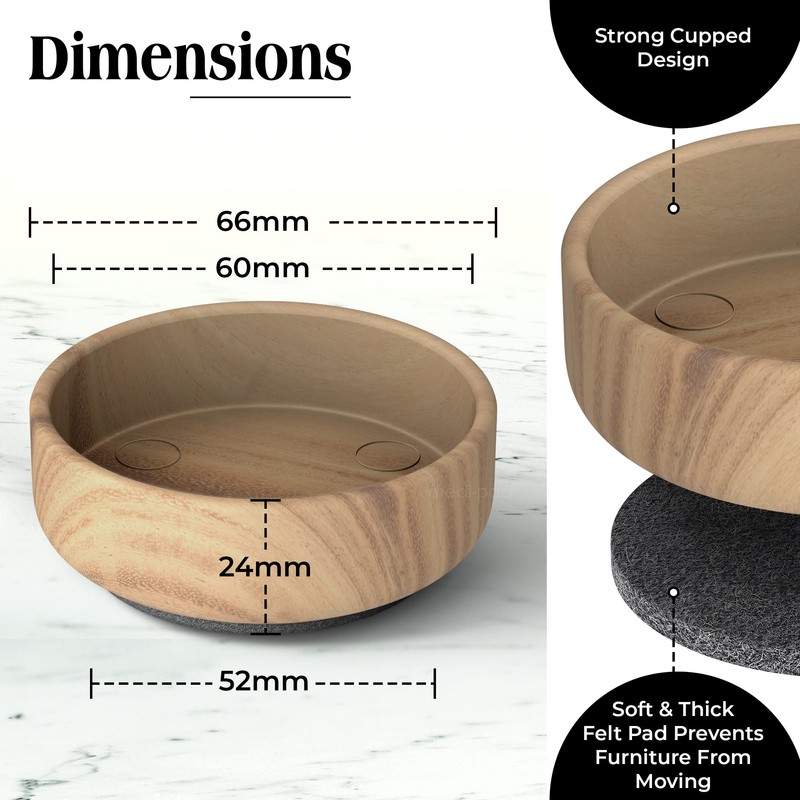Medipaq Felt Castor Cups – 16x Large 60mm Light Wood