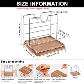 Livabber Napkin Holder, Metal Napkin Storage with Salt and Pepper Shakers Caddy Modern Napkin Dispenser for Table Kitchen Countertop, Not Including Salt and Pepper Shakers (Middle Wooden, Chrome)