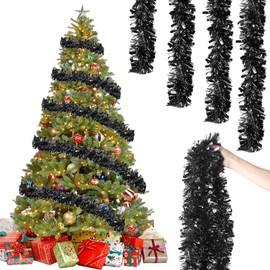 Pack of 6 x 2 m Christmas Tinsel Garland, Tinsel Garland, Glitter Garland, Christmas Indoor and Outdoor for Christmas Tree, Christmas Party, Tinsel Christmas Decoration, Black
