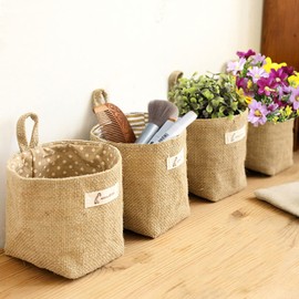 Hanging Organiser Wall Hanging Bag, Pack of 4 Cotton Linen Hanging Storage Bag, Foldable Hanging Storage Bag for Home, Office, Dorm, Bathroom