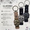 Llavero metálico con la figura de una calavera alusiva al