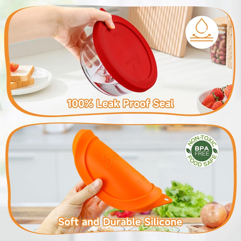 Sophico 4 Cup Round Silicone Storage Cover Lids Replacement for