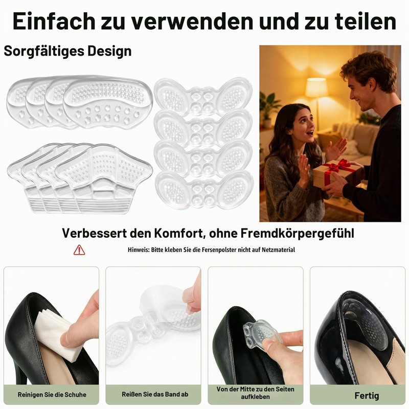 6 Stück Unsichtbare Silikon Fersenpolster,fersenschutz für schuhe