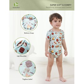 BambooBud Newborn Bodysuit Unisex Baby Bodysuits Infant Boy Girl Short Sleeve Pajamas 2-Pack Sleepwear PJ Bamboo Viscose, Camping+Marshmallow, 0-3Months