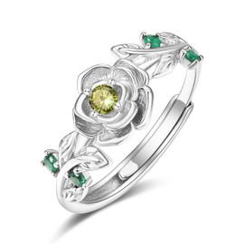Rose Rings for Women Sterling Silver Adjustable August Birthstone Peridot Ring Anniversary Valentines Day Mothers Day Jewellery Gifts