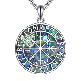 YAFEINI Viking Necklace for Men Women 925 Sterling Silver Rune Compass Pendant Necklace Viking Jewelry Gift