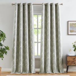 jinchan Sage Green Printed Curtains 96 Inch Length for Living Room Grommet Jacquard Curtains with Herringbone Pattern Green and White Modern Room Darkening Drapes Bedroom Window Curtain Set 2 Panels